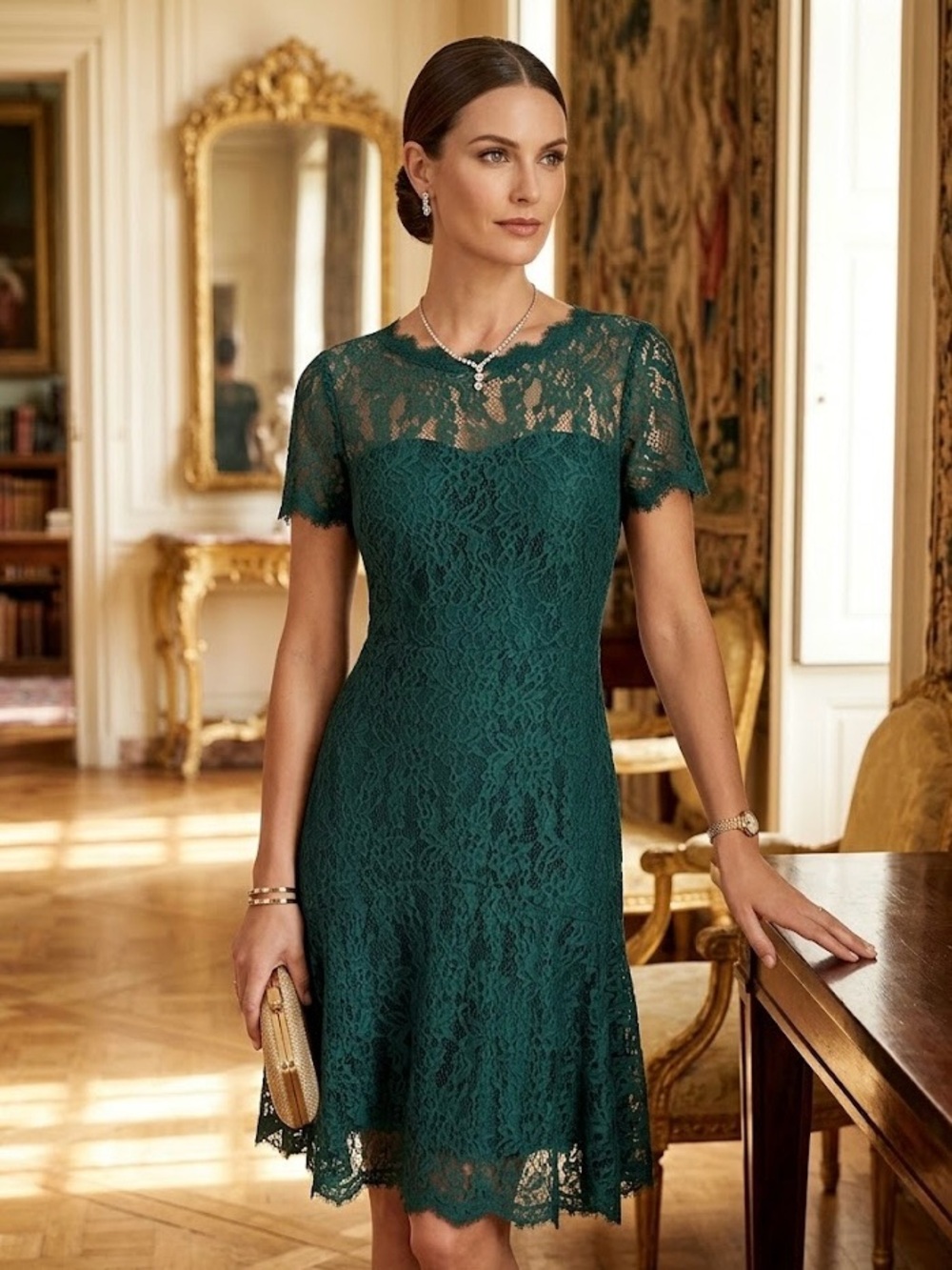 Diane Von Furstenberg Green Fifi Lace Dress